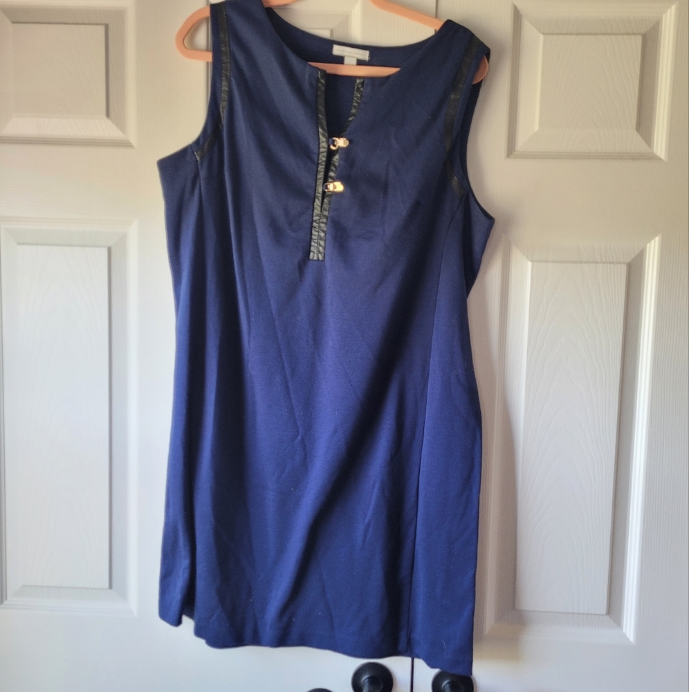 New York & Company Blue Sheath Dress with Leather accent XL